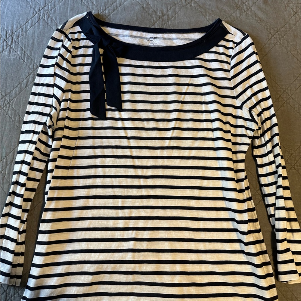 Loft striped boat neck 3/4 sleeve shirt with bow